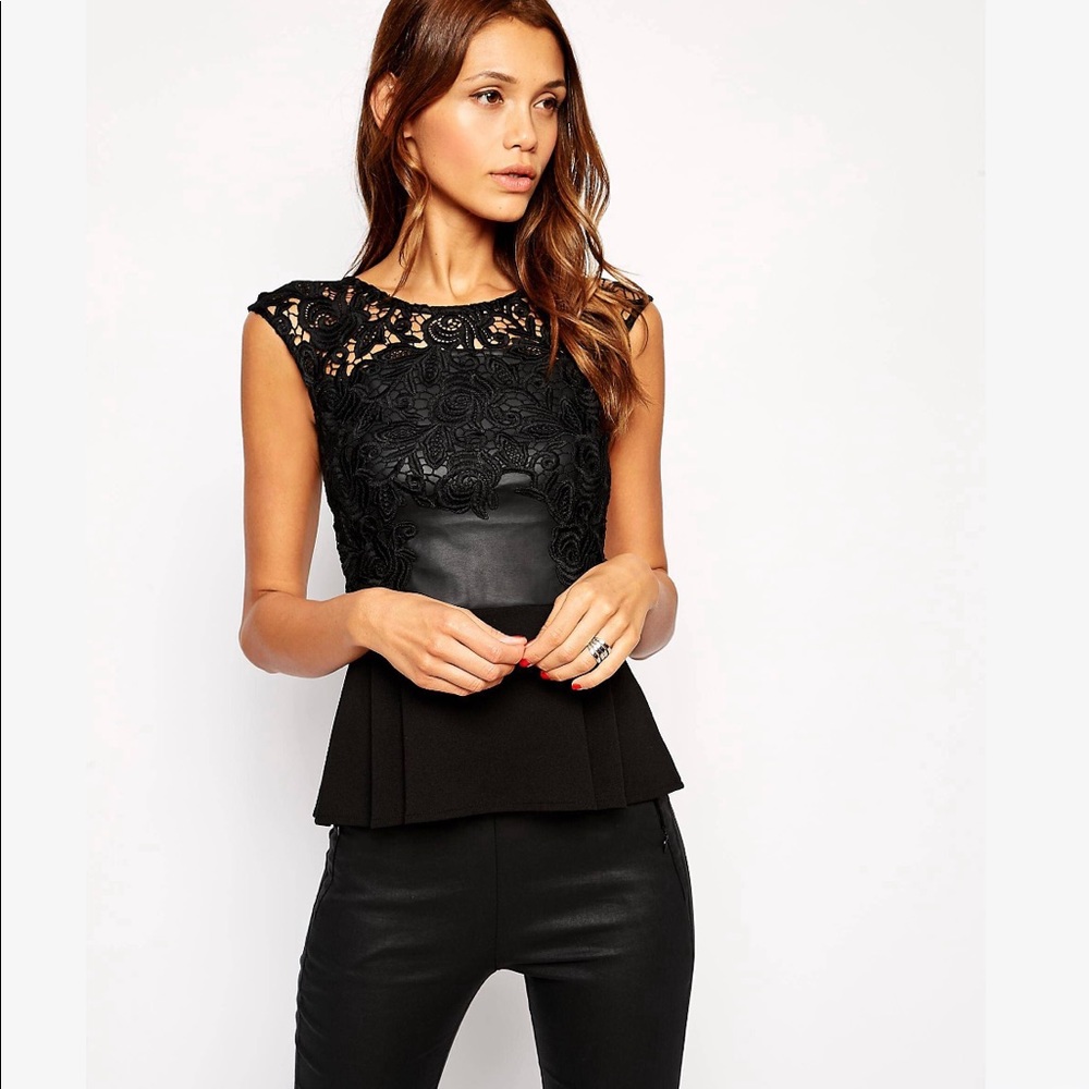 Michelle Keegan Loves Lipsy PU Front peplum top